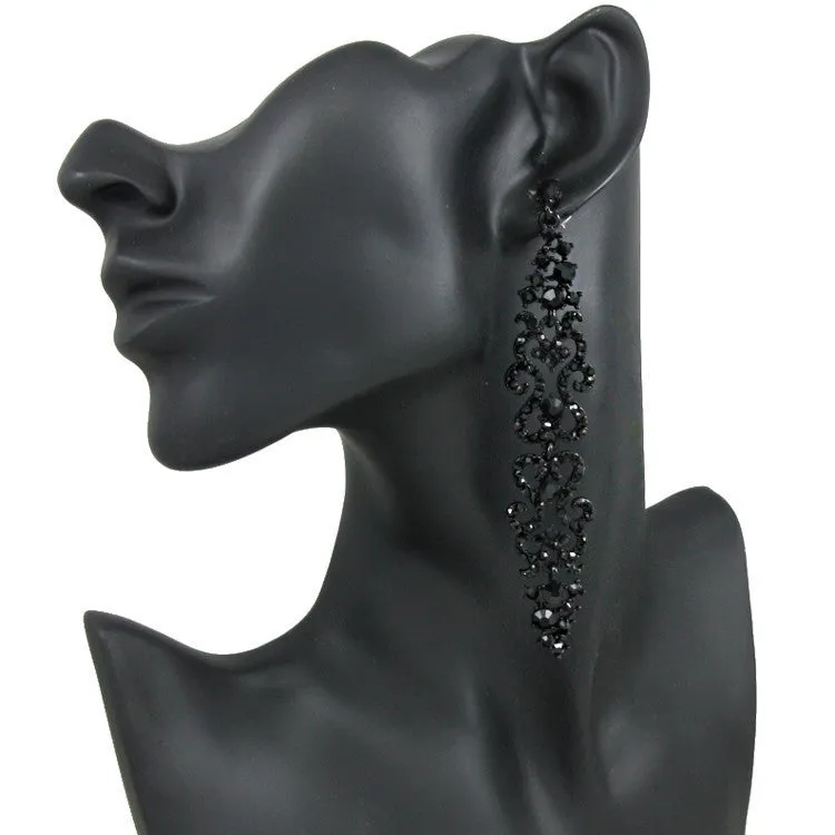 Romantic Goth Rhinestone Long Drop Earrings