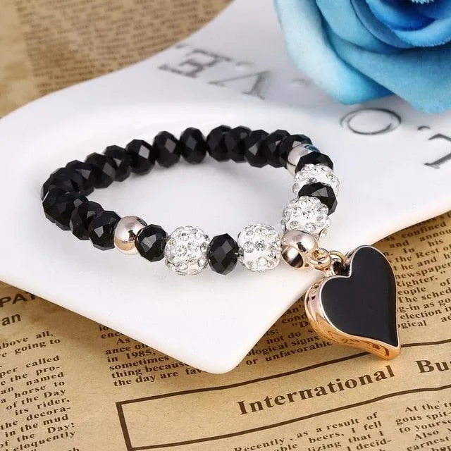 Romantic Vintage Bracelets For Women Heart Pendant Bracelets with crystal Shambhala Beads Fit Pan Bracelets Jewelry