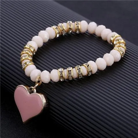Romantic Vintage Bracelets For Women Heart Pendant Bracelets with crystal Shambhala Beads Fit Pan Bracelets Jewelry