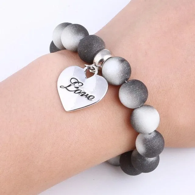 Romantic Vintage Bracelets For Women Heart Pendant Bracelets with crystal Shambhala Beads Fit Pan Bracelets Jewelry