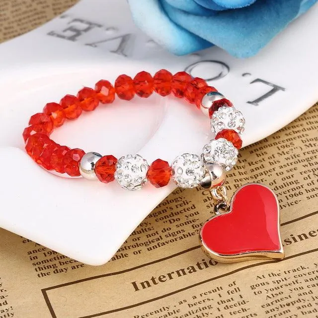 Romantic Vintage Bracelets For Women Heart Pendant Bracelets with crystal Shambhala Beads Fit Pan Bracelets Jewelry