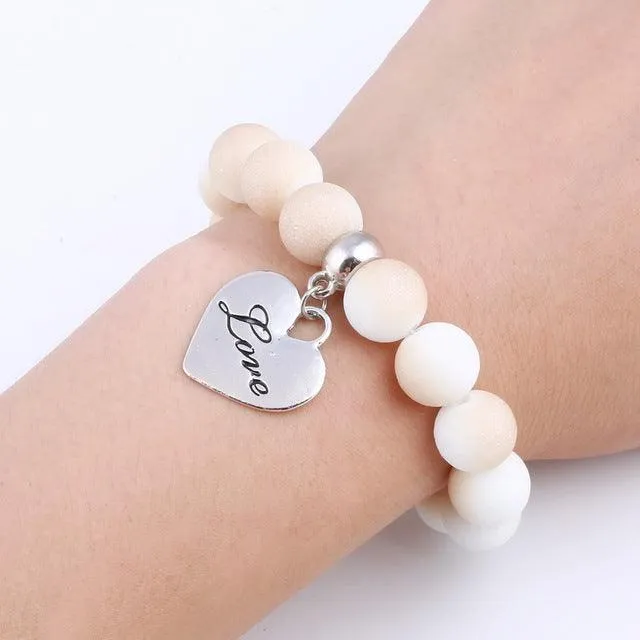 Romantic Vintage Bracelets For Women Heart Pendant Bracelets with crystal Shambhala Beads Fit Pan Bracelets Jewelry