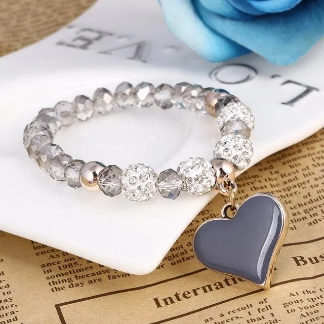 Romantic Vintage Bracelets For Women Heart Pendant Bracelets with crystal Shambhala Beads Fit Pan Bracelets Jewelry