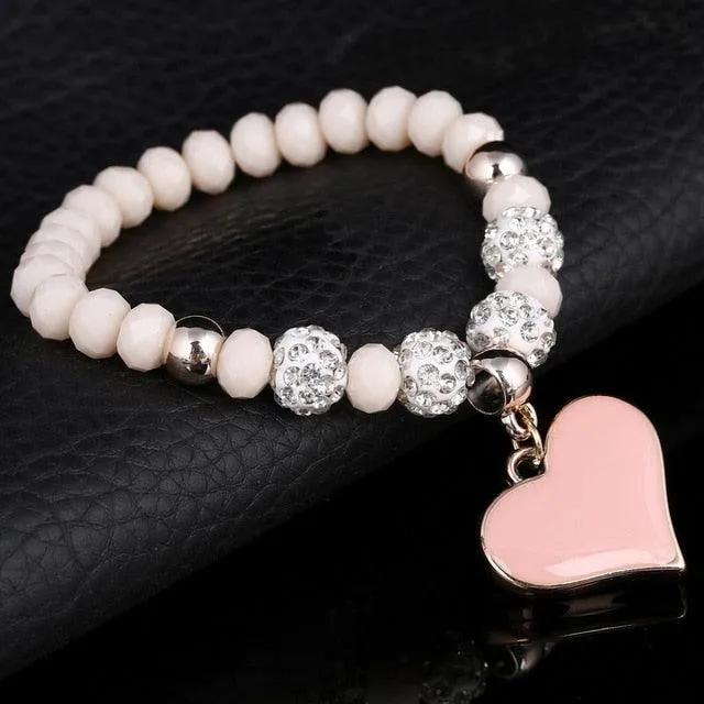 Romantic Vintage Bracelets For Women Heart Pendant Bracelets with crystal Shambhala Beads Fit Pan Bracelets Jewelry