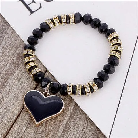 Romantic Vintage Bracelets For Women Heart Pendant Bracelets with crystal Shambhala Beads Fit Pan Bracelets Jewelry