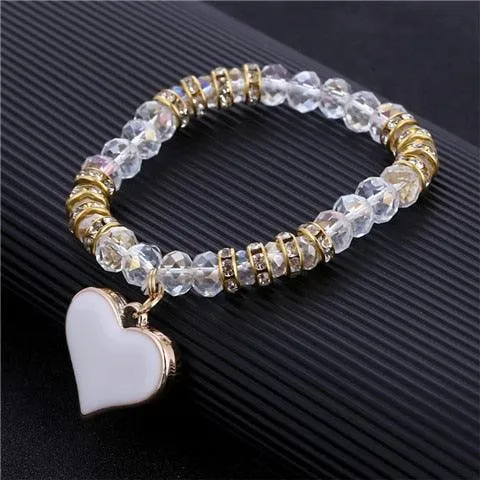 Romantic Vintage Bracelets For Women Heart Pendant Bracelets with crystal Shambhala Beads Fit Pan Bracelets Jewelry
