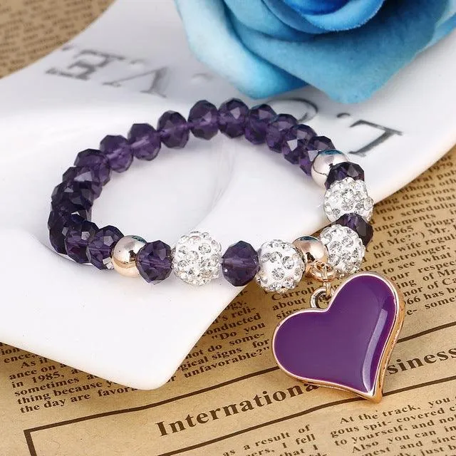 Romantic Vintage Bracelets For Women Heart Pendant Bracelets with crystal Shambhala Beads Fit Pan Bracelets Jewelry
