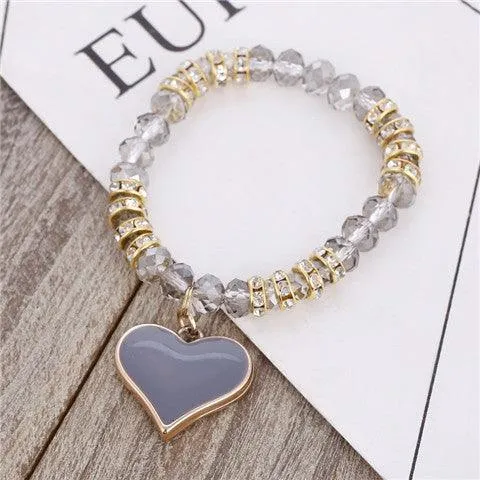 Romantic Vintage Bracelets For Women Heart Pendant Bracelets with crystal Shambhala Beads Fit Pan Bracelets Jewelry