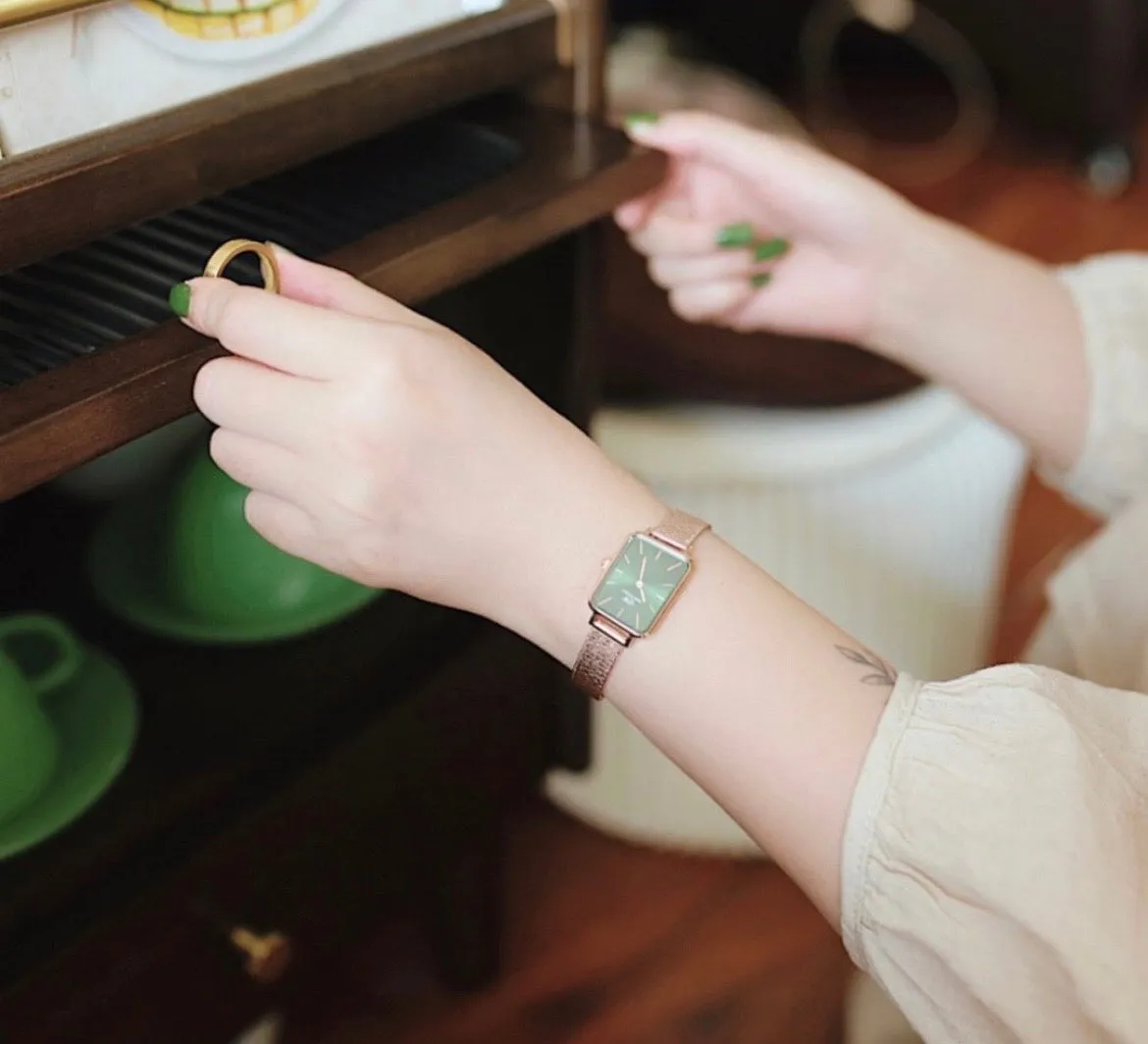 Rose Gold Daniel Wellington Quadro Pressed Melrose Emerald Women's Watch