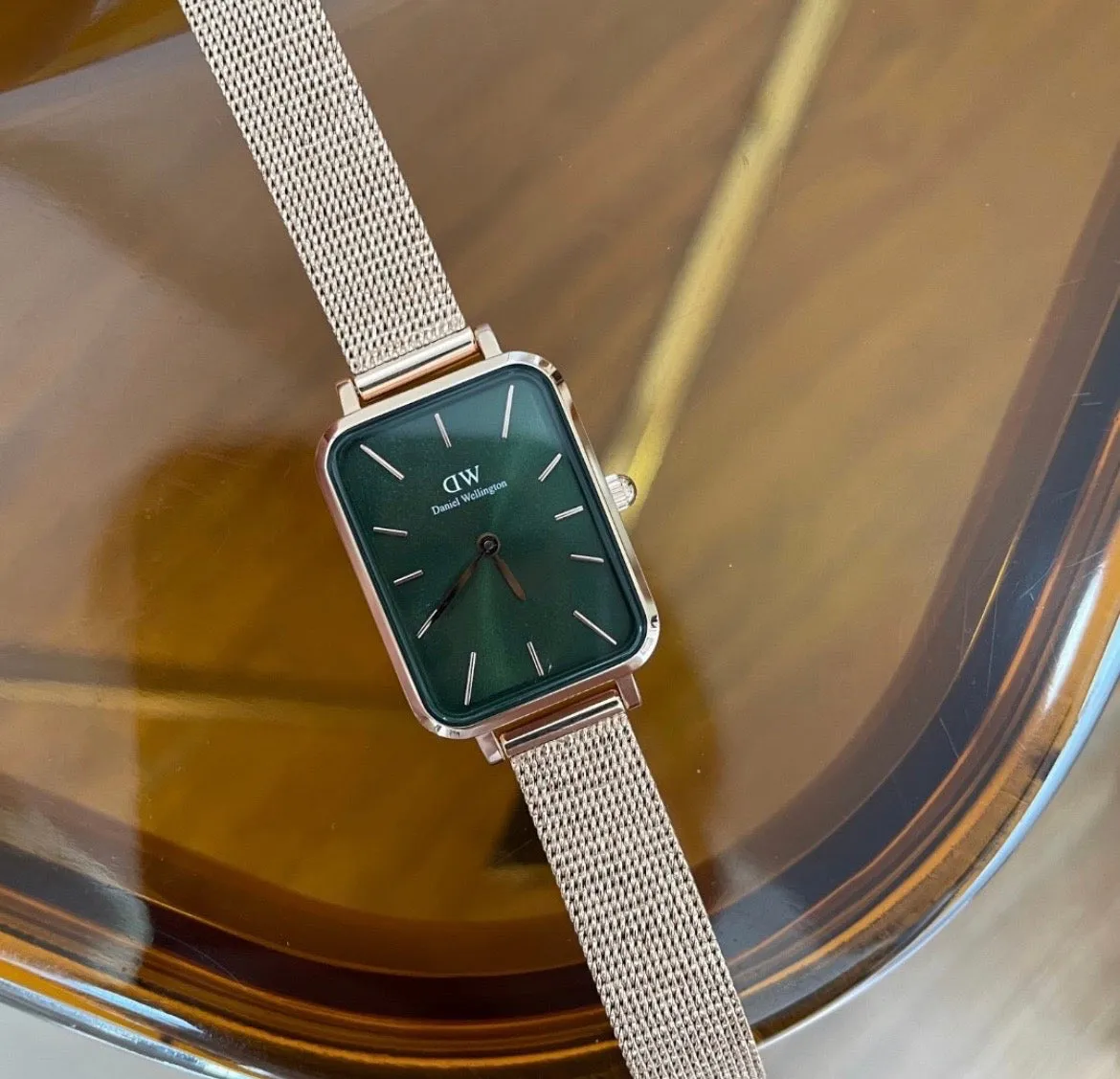 Rose Gold Daniel Wellington Quadro Pressed Melrose Emerald Women's Watch