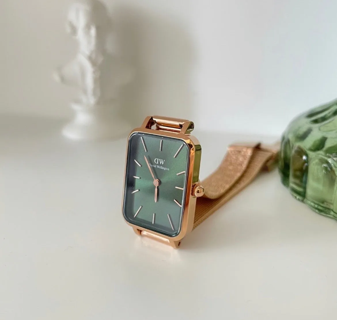 Rose Gold Daniel Wellington Quadro Pressed Melrose Emerald Women's Watch