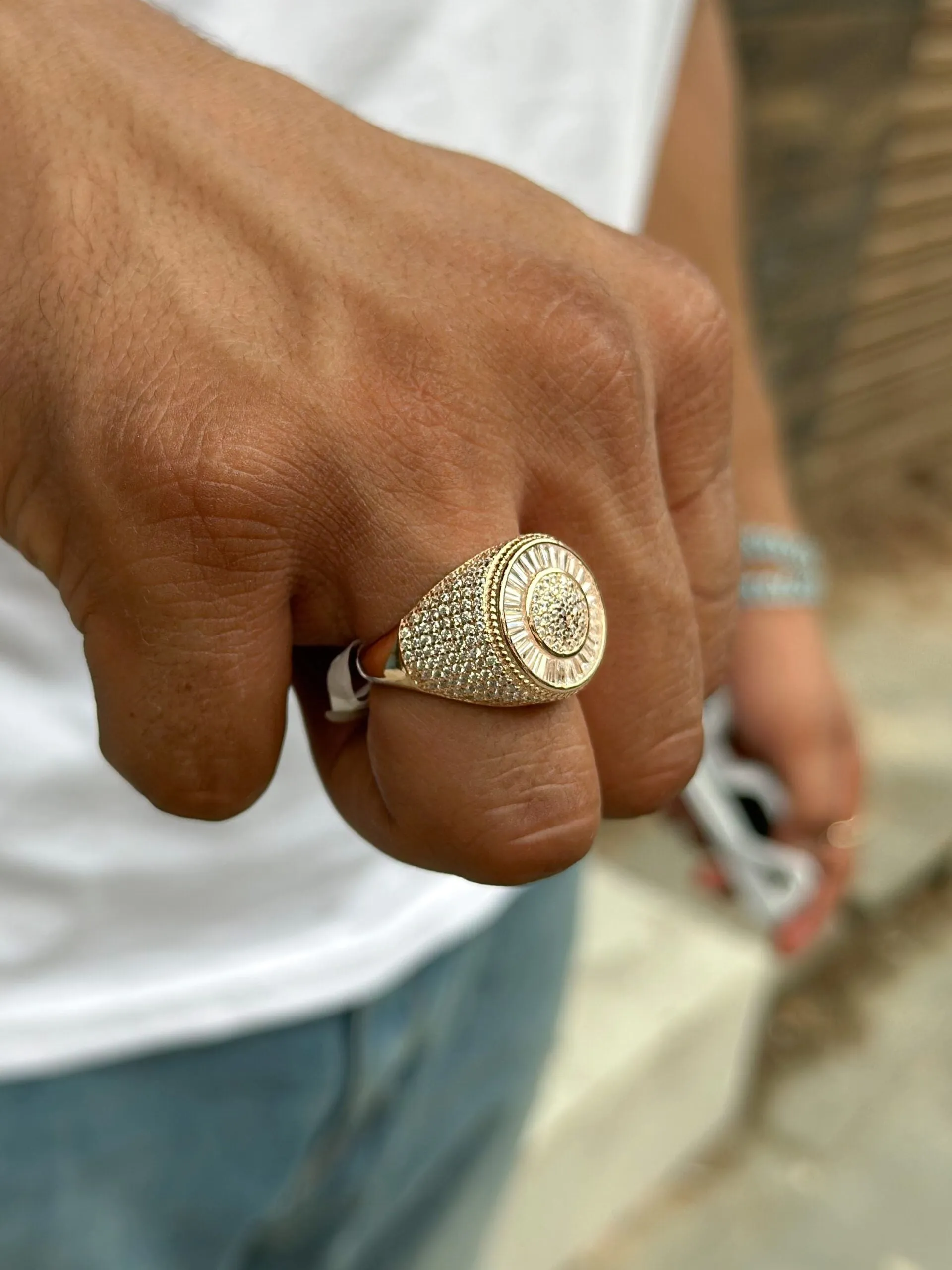 Rose gold iced out ring (round)