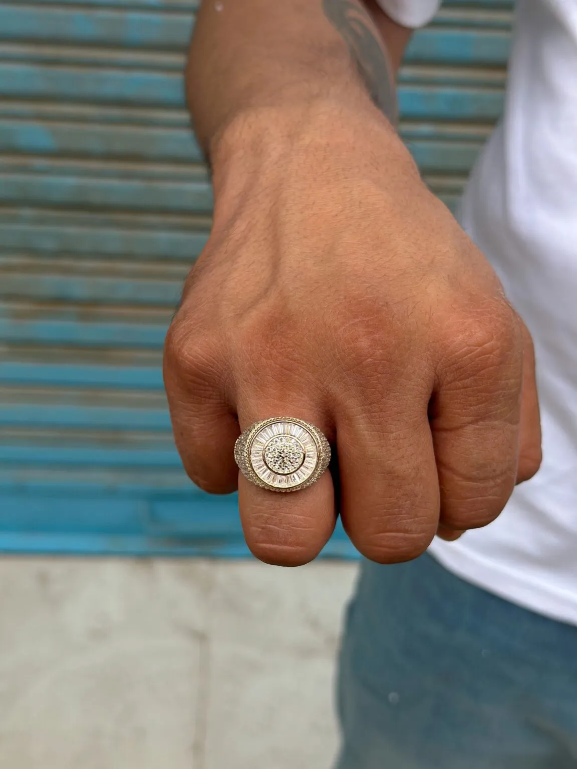 Rose gold iced out ring (round)