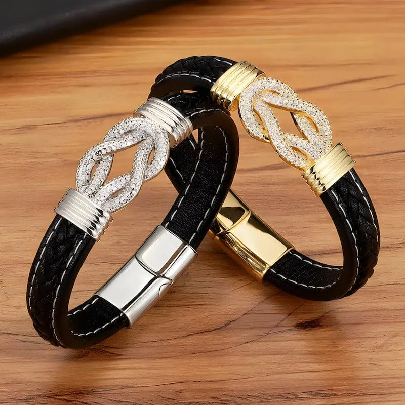 Shiny Braided Leather Mens Bracelets