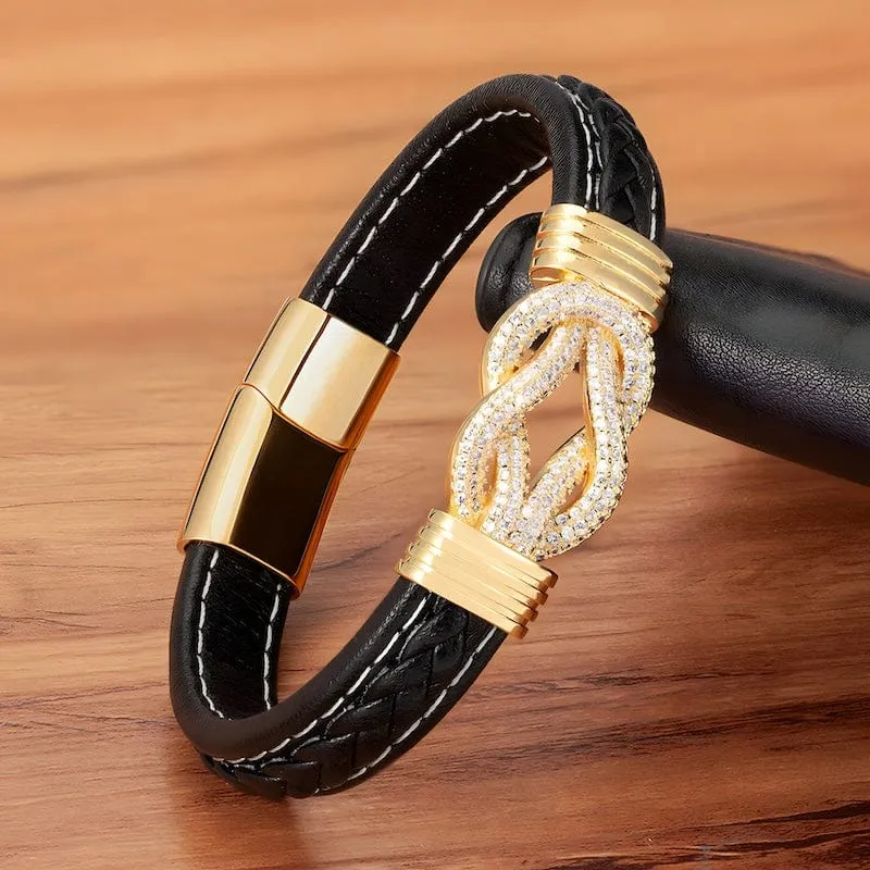 Shiny Braided Leather Mens Bracelets