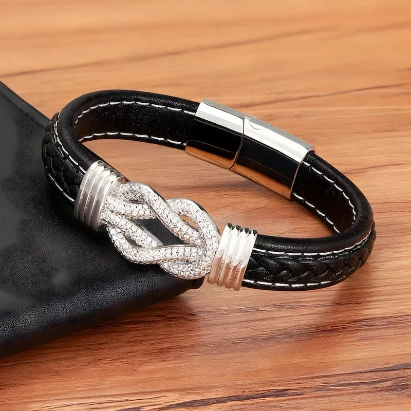 Shiny Braided Leather Mens Bracelets