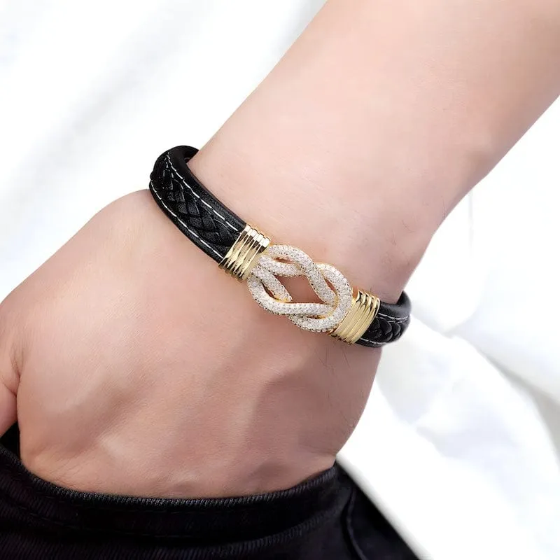 Shiny Braided Leather Mens Bracelets