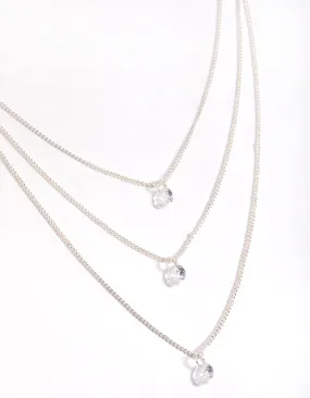 Silver Classic Diamante Layered Necklace