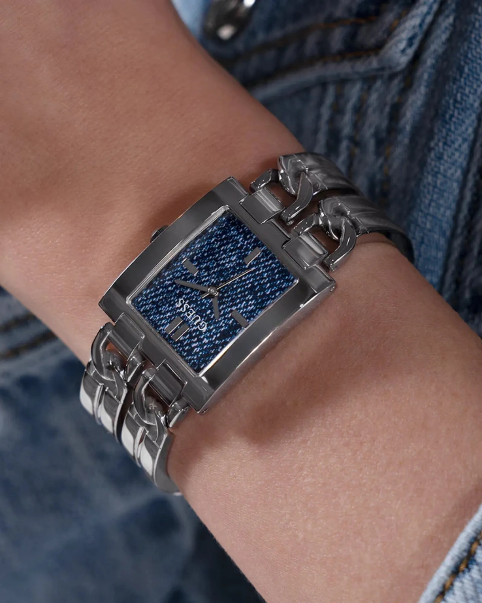 Silver Mod Denim Dial Link Watch