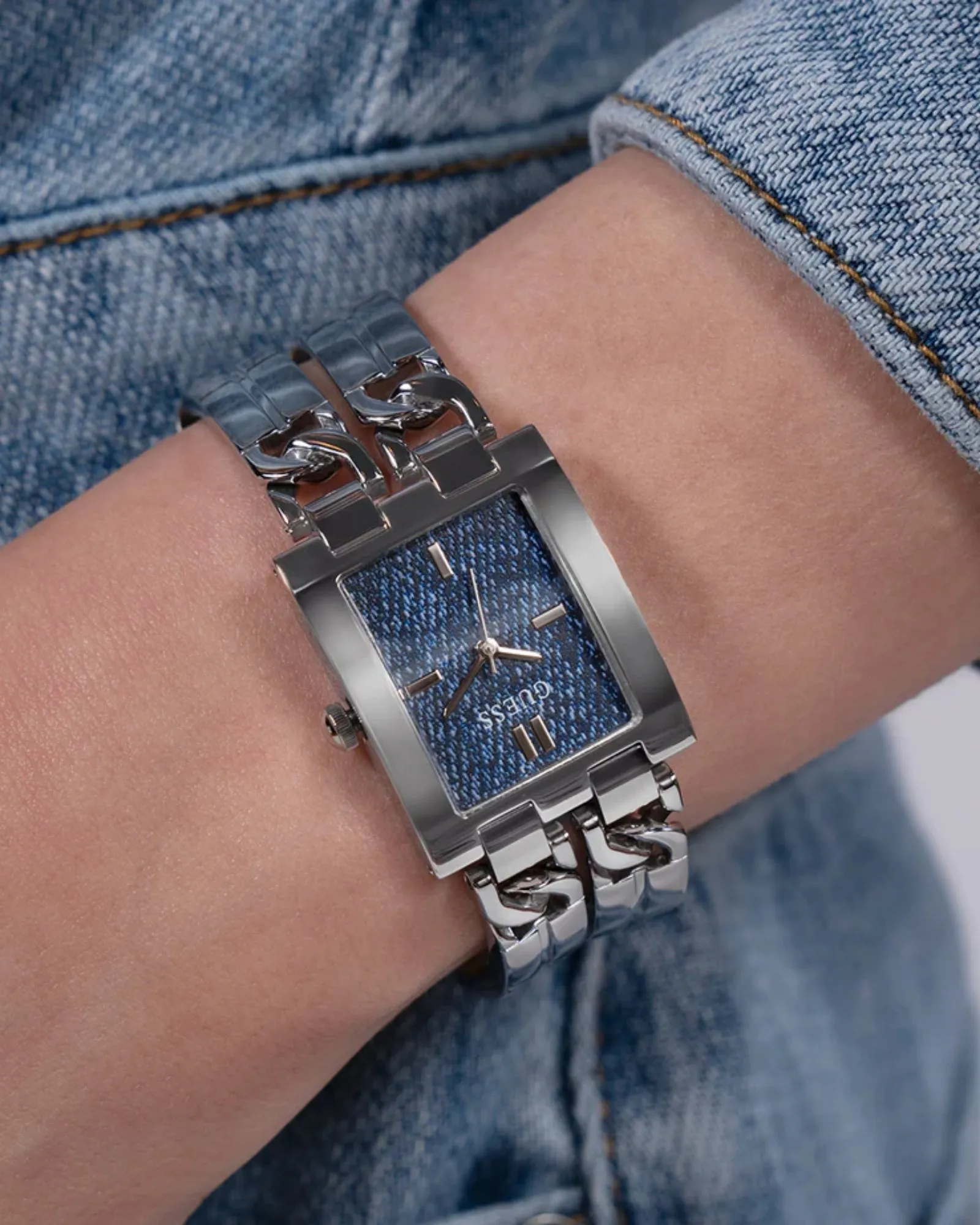 Silver Mod Denim Dial Link Watch