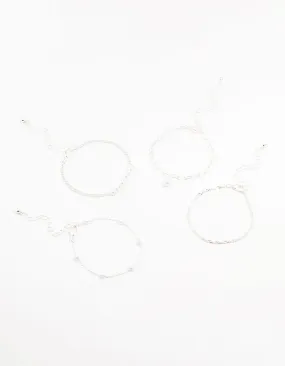 Silver Paperclip Pearl Bracelets 4-Pack