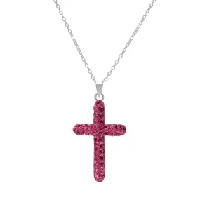 Sterling Silver Pink Crystal Cross Pendant