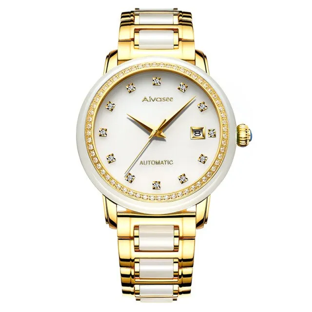 Unisex Natural White Jade Automatic Mechanical Luminous Hand Watch