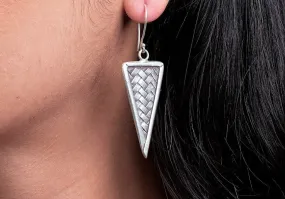 Weave triangle silver drop earrings