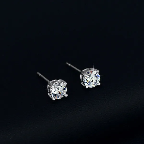 White Gold Plated 4 Prong Small Cute AAA Top Grade 0.5ct Sona CZ Post Stud Earrings Boucle D'oreille Femme