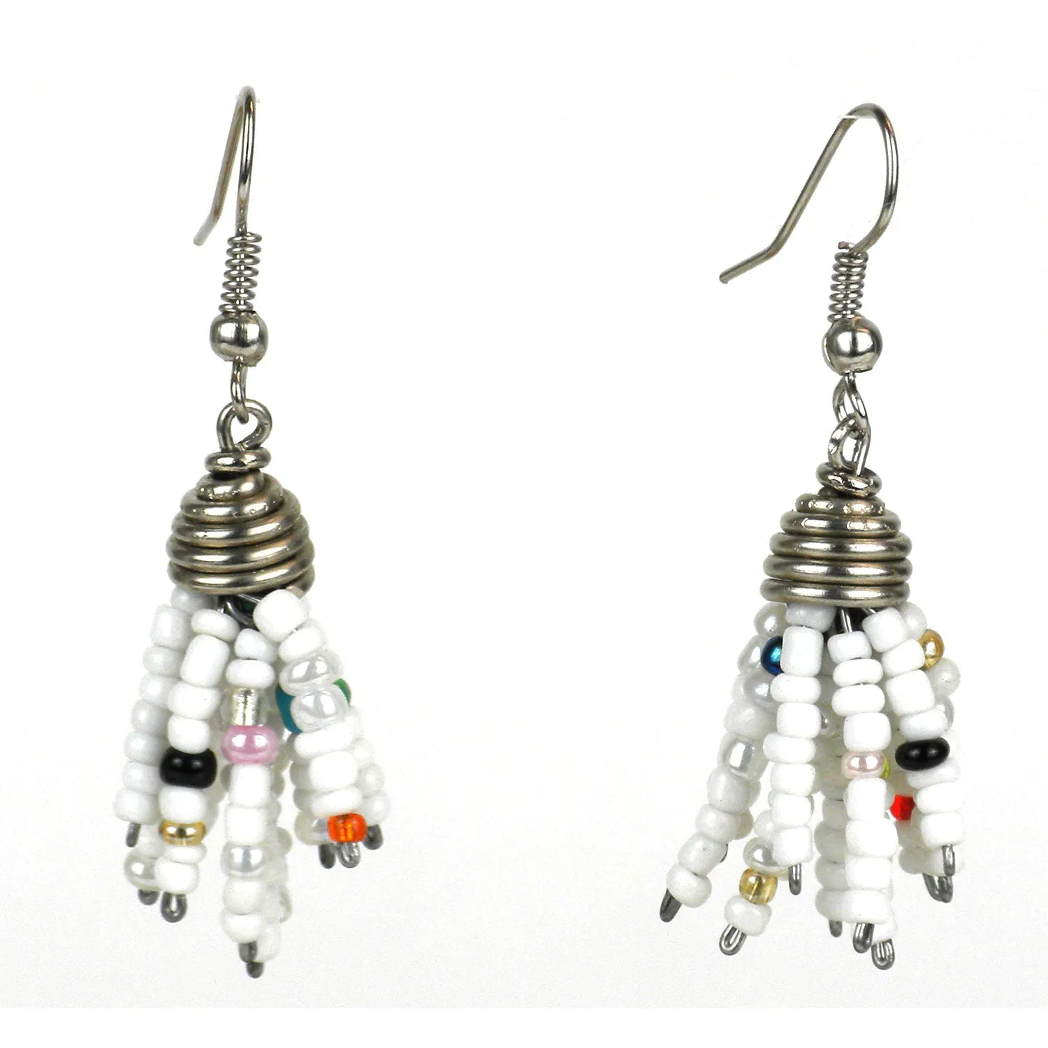 White Maasai Beaded Spike Earrings Zakali Creations