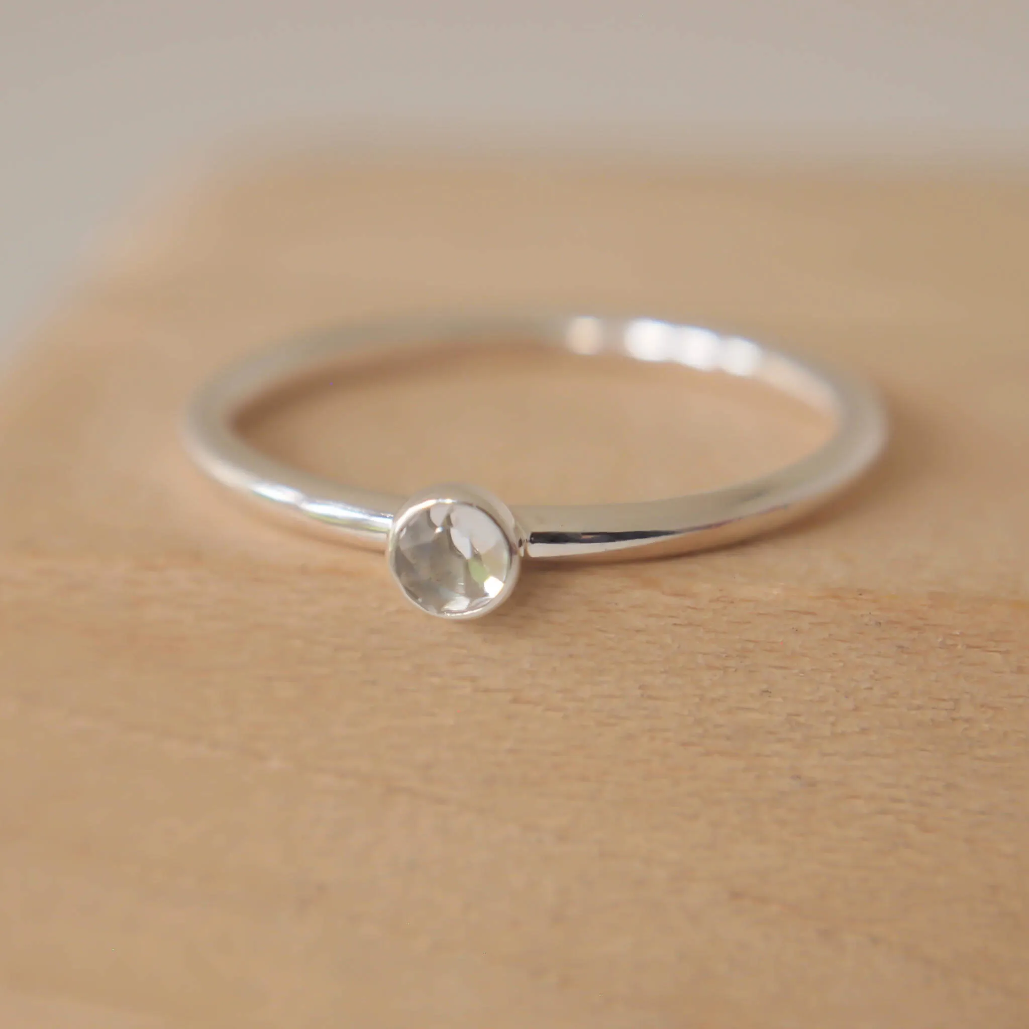 White Topaz Ring: Round Band with 3mm Stone