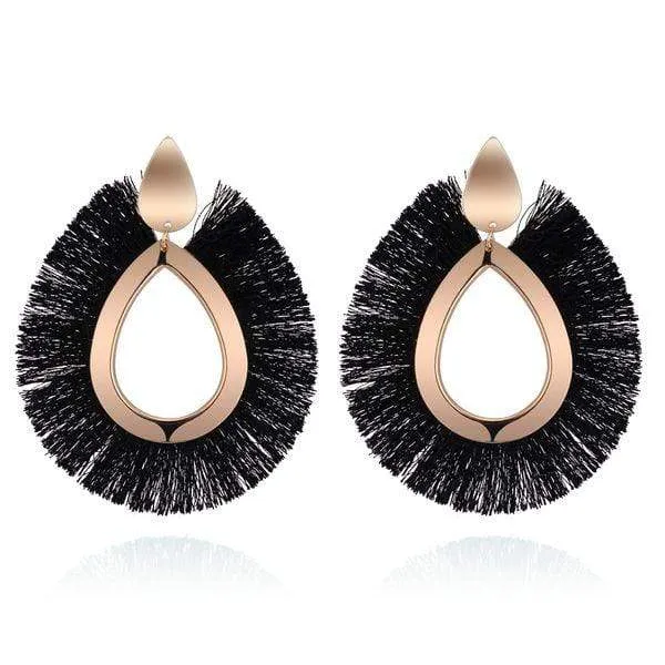 Womens Fringe Earrings Lightweight Dangle Teardrop Cotton Tassel Earrings