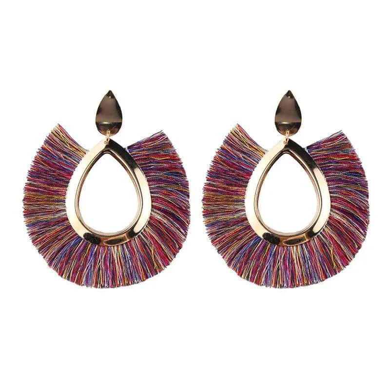 Womens Fringe Earrings Lightweight Dangle Teardrop Cotton Tassel Earrings