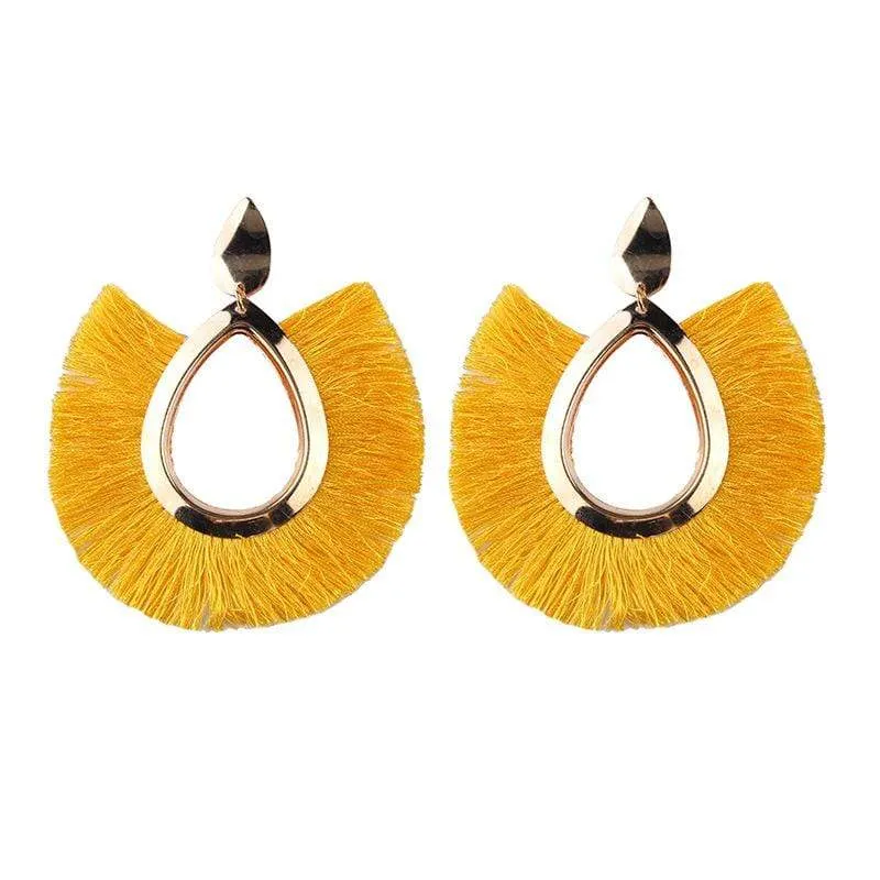 Womens Fringe Earrings Lightweight Dangle Teardrop Cotton Tassel Earrings