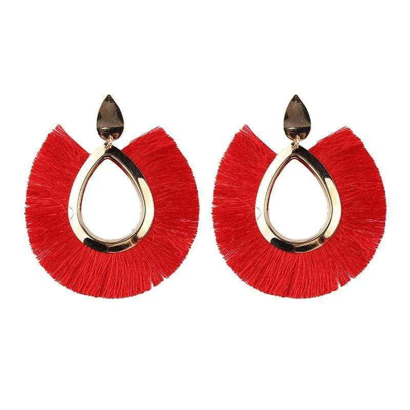 Womens Fringe Earrings Lightweight Dangle Teardrop Cotton Tassel Earrings